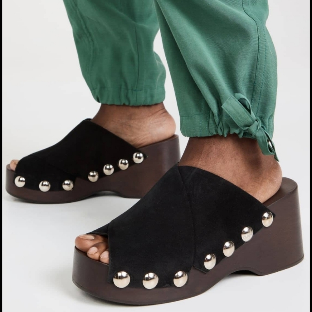Ganni Retro Leather Platform Clogs Mules Sandals Black like new - Picture 6 of 8